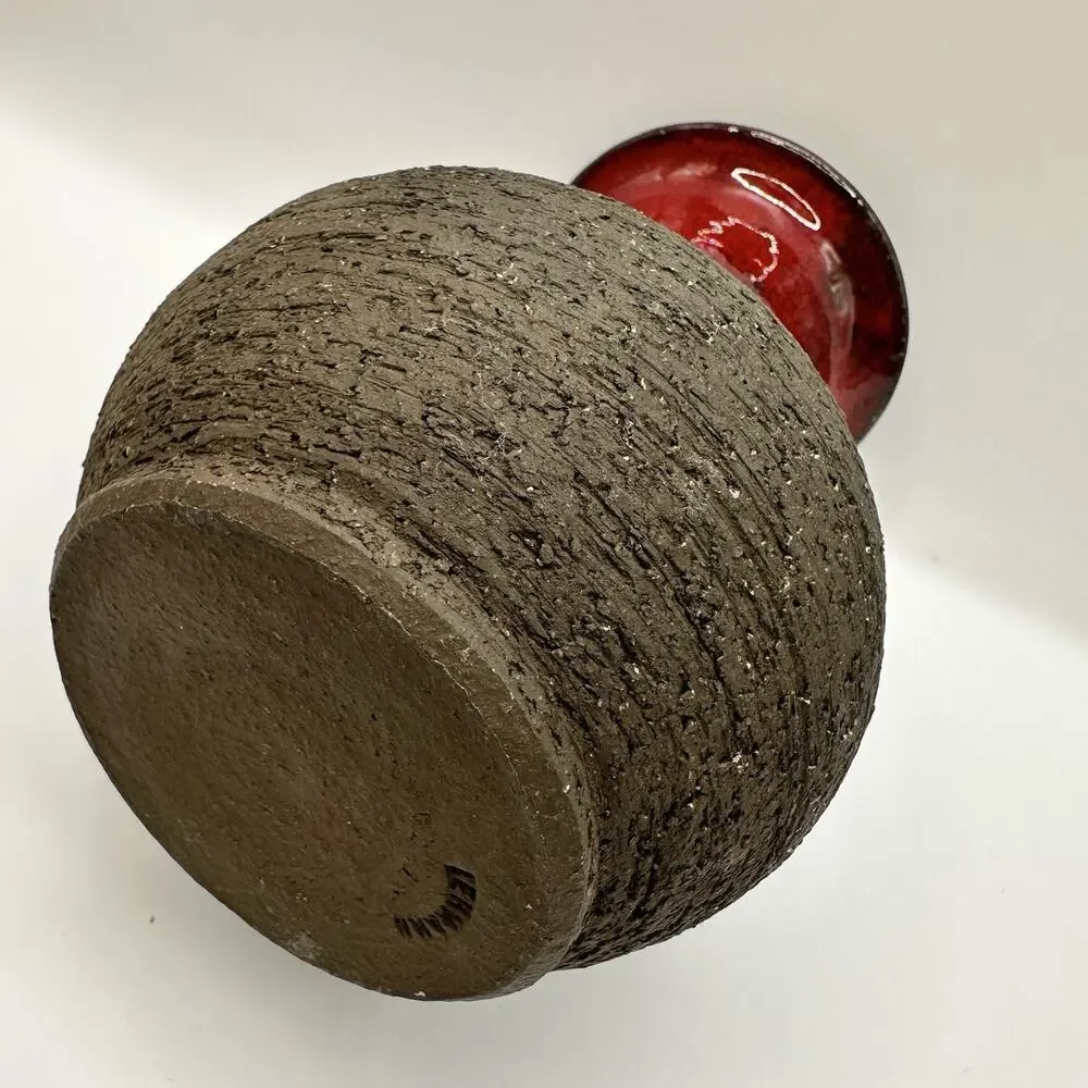 Lehmann Keramik Vase Fat Lava Mid Century Denmark Red Glaze Chamotte Fireclay